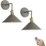 FSLiving 2-Light 100 Lumens Led Remote Control Battery Operated Indoor Grey Wall Sconce Light Fixture for Room Lighting Wall Decor Bedroom- Easy Installation, Dimmer,Battery Not Included